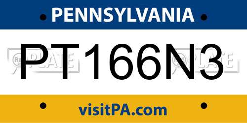 PT166N3 Pennsylvania License Plate