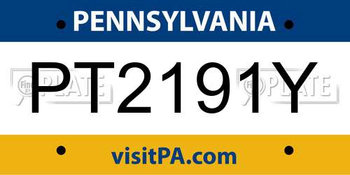 PT2191Y Pennsylvania License Plate