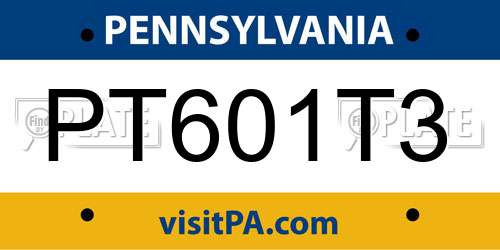 PT601T3 Pennsylvania License Plate