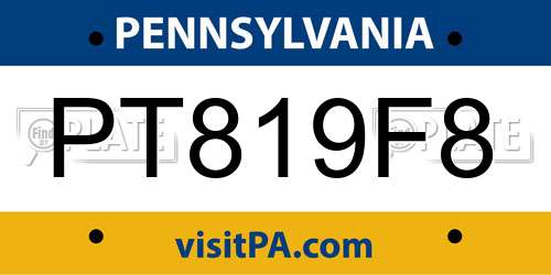PT819F8 Pennsylvania License Plate