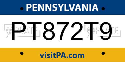 PT872T9 Pennsylvania License Plate