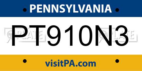 PT910N3 Pennsylvania License Plate