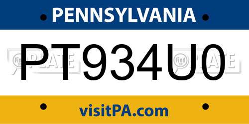 PT934U0 Pennsylvania License Plate