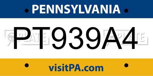 PT939A4 Pennsylvania License Plate