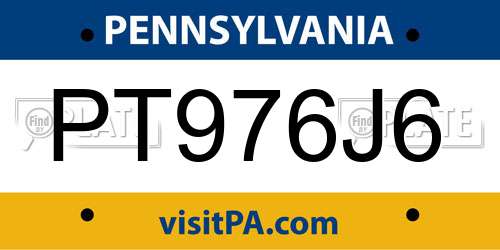 PT976J6 Pennsylvania License Plate