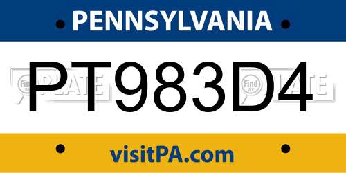 PT983D4 Pennsylvania License Plate