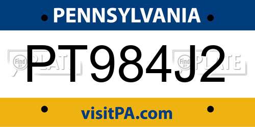 PT984J2 Pennsylvania License Plate