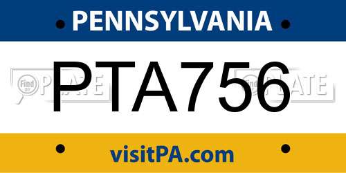 PTA756 Pennsylvania License Plate