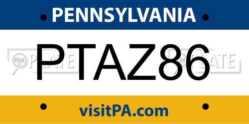 PTAZ86 Pennsylvania License Plate