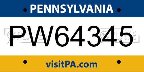 PW64345 Pennsylvania License Plate
