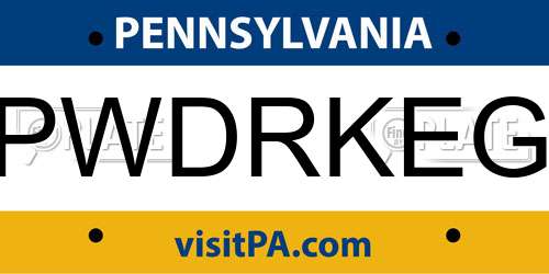 PWDRKEG Pennsylvania License Plate