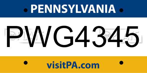 PWG4345 Pennsylvania License Plate