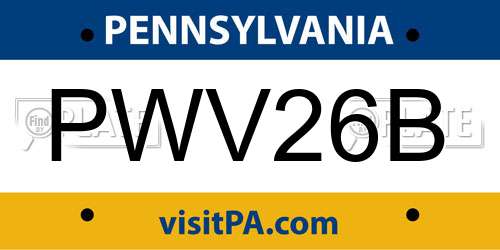 PWV26B Pennsylvania License Plate