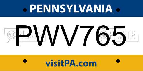 PWV765 Pennsylvania License Plate