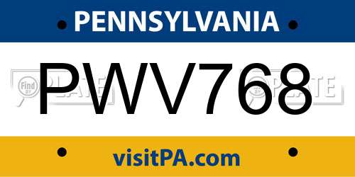 PWV768 Pennsylvania License Plate