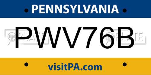 PWV76B Pennsylvania License Plate