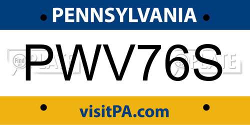 PWV76S Pennsylvania License Plate