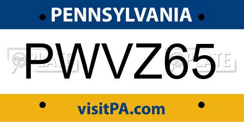 PWVZ65 Pennsylvania License Plate