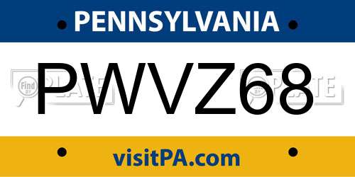 PWVZ68 Pennsylvania License Plate