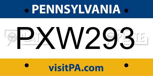 PXW293 Pennsylvania License Plate