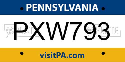 PXW793 Pennsylvania License Plate