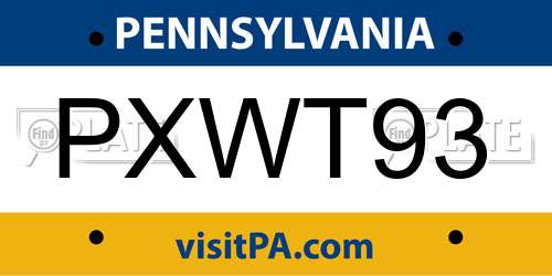 PXWT93 Pennsylvania License Plate