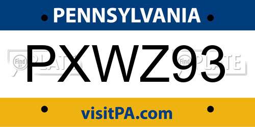 PXWZ93 Pennsylvania License Plate