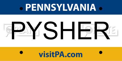 PYSHER Pennsylvania License Plate