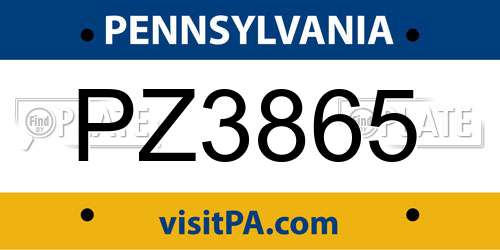 PZ3865 Pennsylvania License Plate