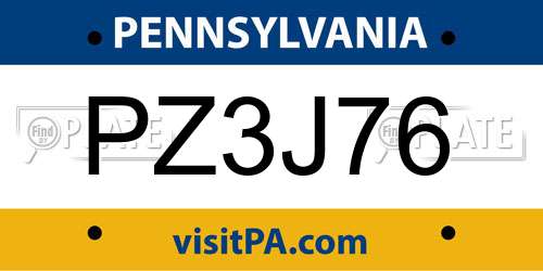 PZ3J76 Pennsylvania License Plate