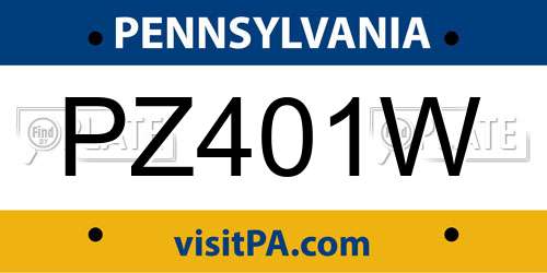 PZ401W Pennsylvania License Plate