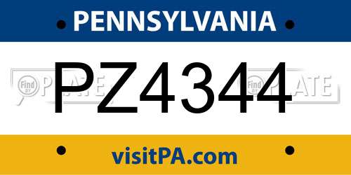 PZ4344 Pennsylvania License Plate