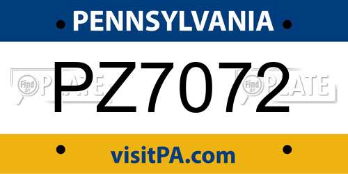PZ7072 Pennsylvania License Plate