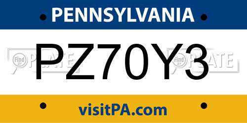 PZ70Y3 Pennsylvania License Plate