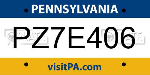 PZ7E406 Pennsylvania License Plate