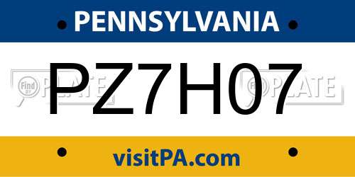 PZ7H07 Pennsylvania License Plate