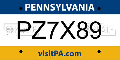 PZ7X89 Pennsylvania License Plate