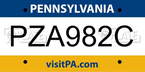 PZA982C Pennsylvania License Plate