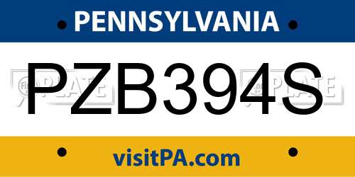 PZB394S Pennsylvania License Plate