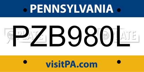 PZB980L Pennsylvania License Plate
