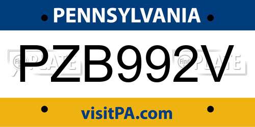 PZB992V Pennsylvania License Plate