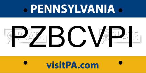 PZBCVPI Pennsylvania License Plate
