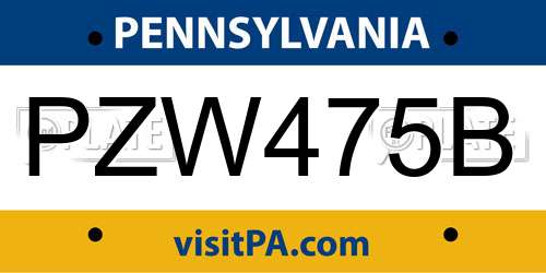 PZW475B Pennsylvania License Plate