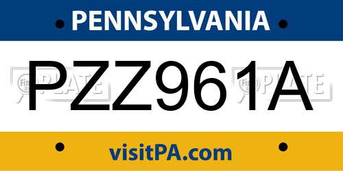 PZZ961A Pennsylvania License Plate