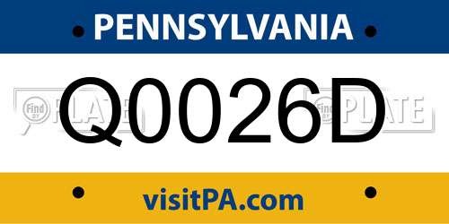 Q0026D Pennsylvania License Plate