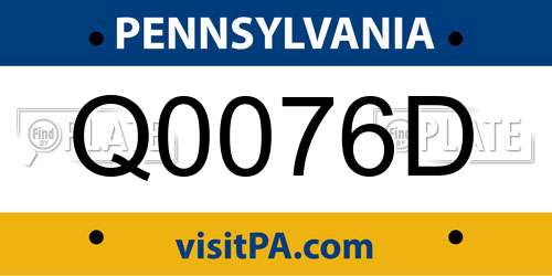 Q0076D Pennsylvania License Plate