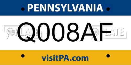 Q008AF Pennsylvania License Plate