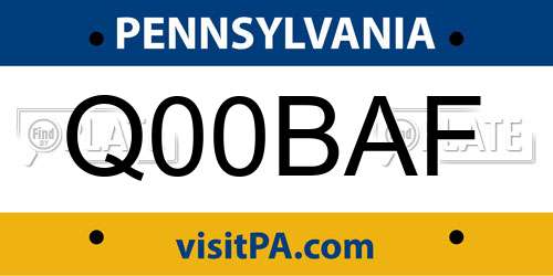 Q00BAF Pennsylvania License Plate