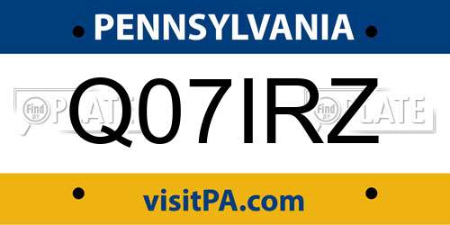 Q07IRZ Pennsylvania License Plate
