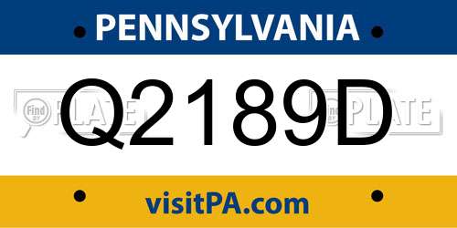 Q2189D Pennsylvania License Plate